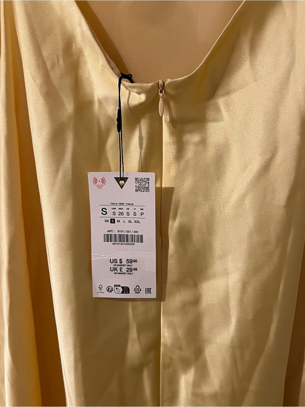 Zara Butter Yellow Satin Midi Slip Dress with Spaghetti Straps size s - Picture 5 of 9